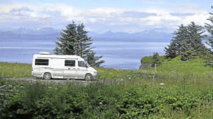 Camper van on coastal road
