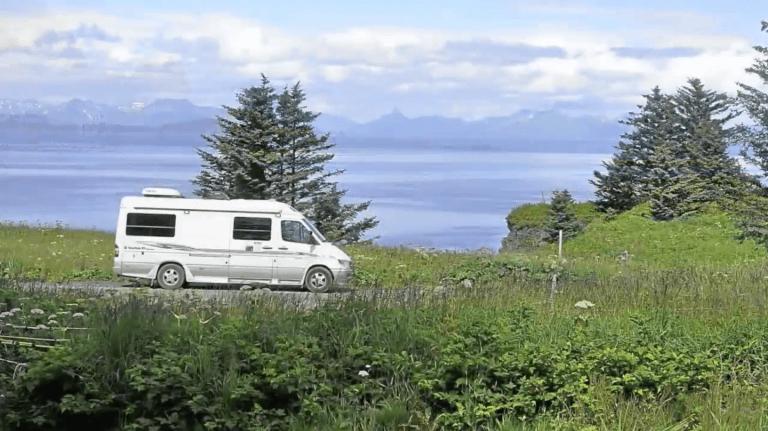 Road Trip on Kodiak, Alaska Camper van on coastal road