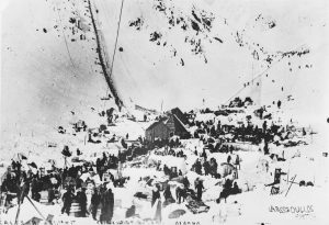 Miners at the scales and golden staircase on the Chilkoot Trail