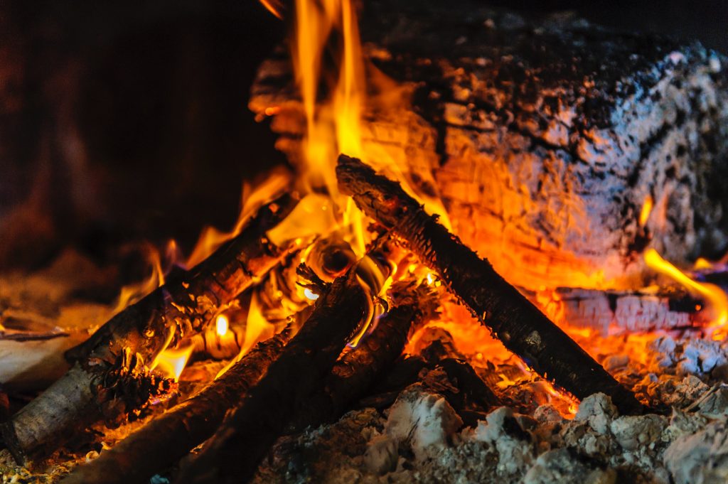 Close up of burning firewood