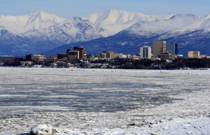 Anchorage skyline in winter